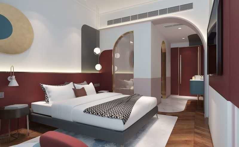 High-End Interior Concept Double Bed Wooden Furniture Custom Hotel Furniture