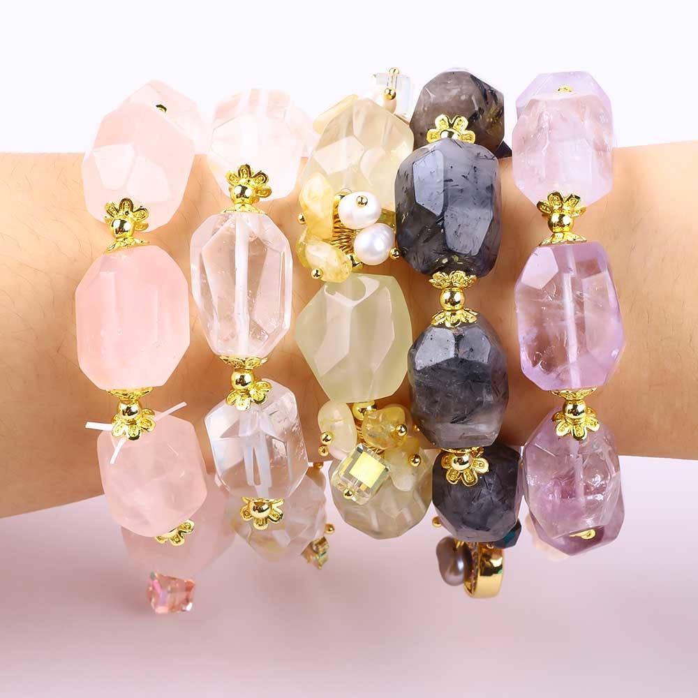 Handmade Gemstone Bracelet Adjustable Charms Clear Quartz Bracelet Natural Stone Pearl Jewelry For Party Daily Wearing