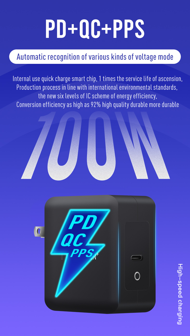 High Power Qc 3.0 Usb Wall Charger 100w Gan Travel Charger Overvoltage Protection