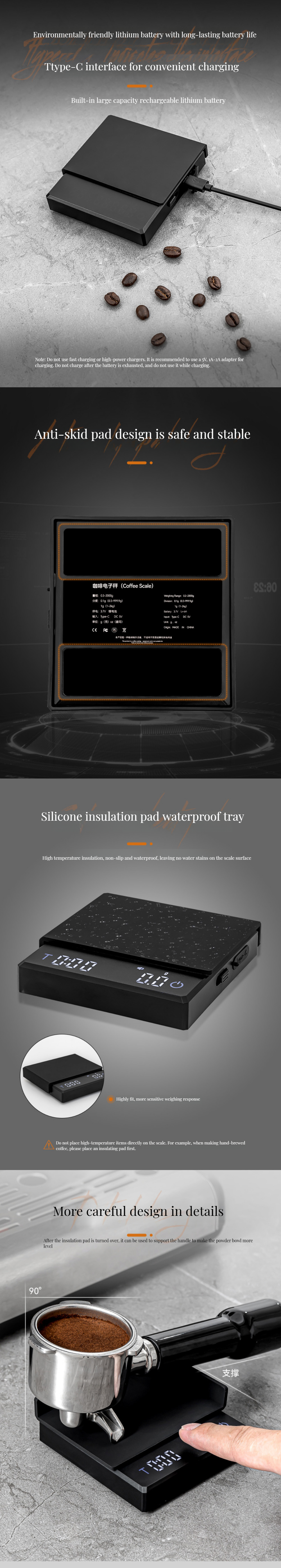Maximum Weight Recommendation 2kg Rechargeable Chronograph Scale for Waterproof Coffee