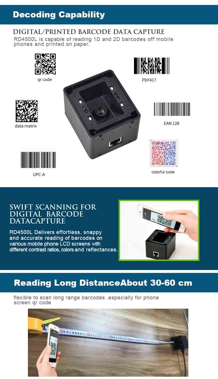 Fixed Mount RD4500L Digital Barcode Scanner Plug Play Fast Reading