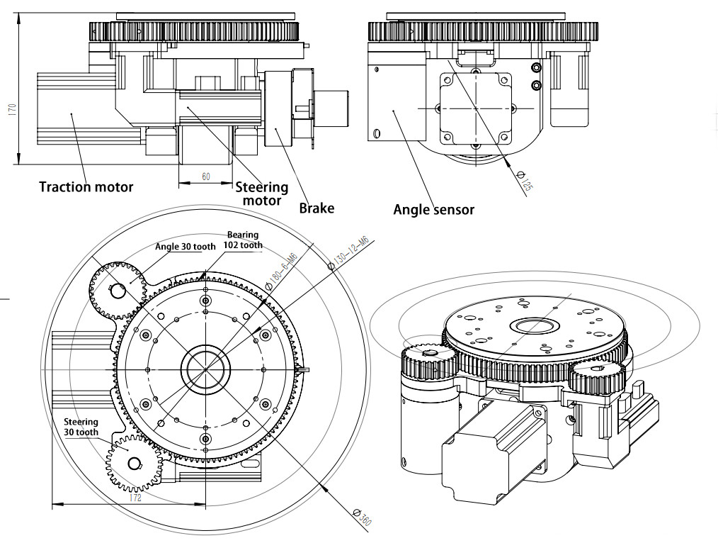 DC48V 500kg Agv / Forklift Drive Wheel , Storehouse Material Handling Robot Motor Wheel