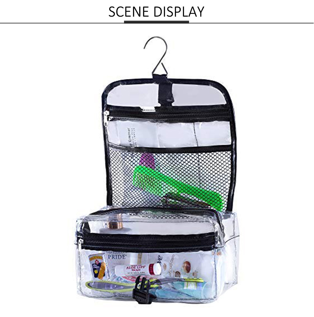 3 Zipper Compartments Clear Vinyl Travel Cosmetic Bag
