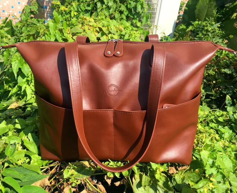 Neutral PU Leather Baby Changing Bag , Messenger Diaper Bag 18"W X 13"H X 4.5"D Inch