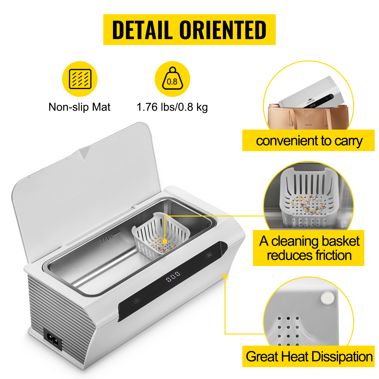 500ml Ultrasonic Jewelry Cleaner Machine 45kHz SUS 304 4 Digital Timer