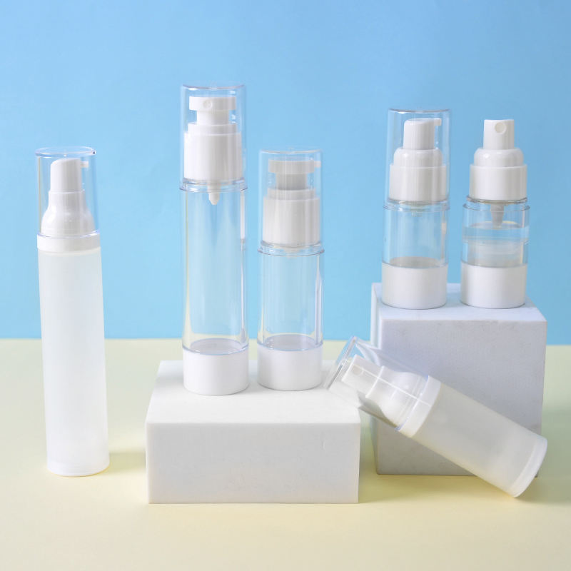 Plastic Airless White Polish Customized Lotion Bottle10ml - 30ml Silver Body
