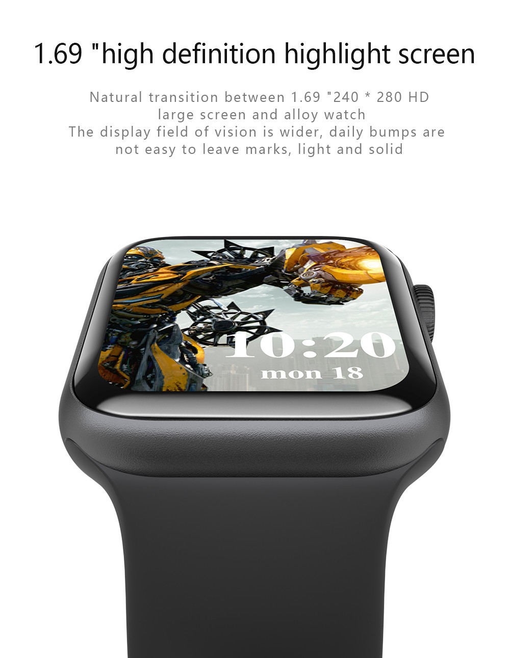MTK2502 1.75in Fitness Tracker Smart Watch Exercise Mode Silicone Strap