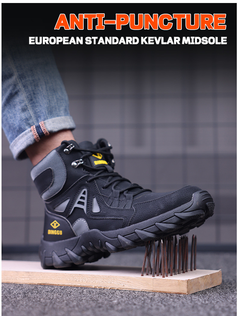 Microfiber Leather Flying Knit Safety Boots Kevlar Midsole Steel Toe Safety Shoes Rubber Work Shoes