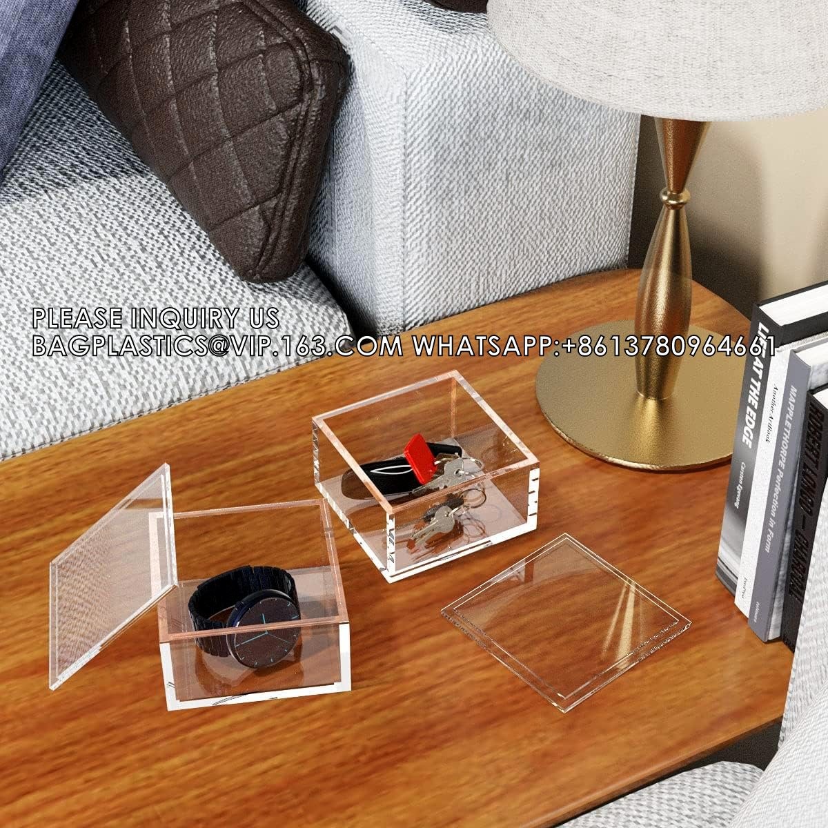 Clear Box Square Container To Hold Staples, Highlighters, Adhesive Tape, Paper Clips, Stamps, Stackable Mult-Purpose