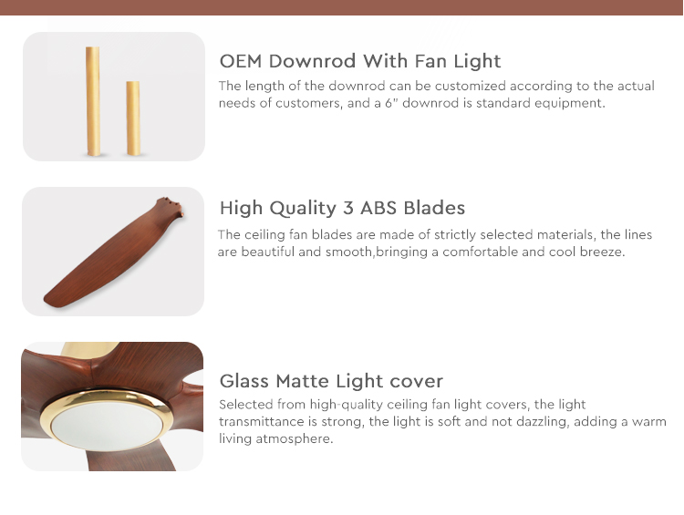 60 Inch/OEM DC pure copper Three Color LED Dimmable Hanging Ceiling Fan for Big Spaces
