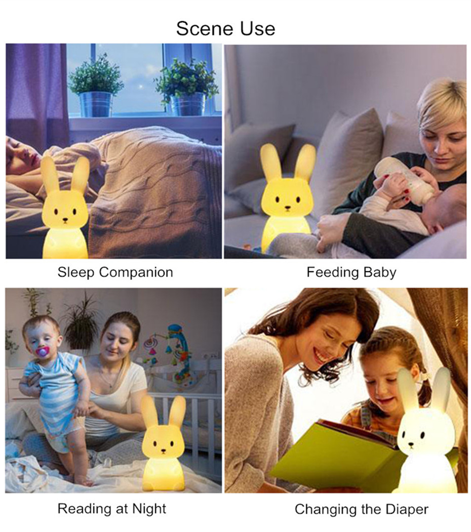 4100K LED Silicone Rabbit Night Light Touch Control For Bedroom