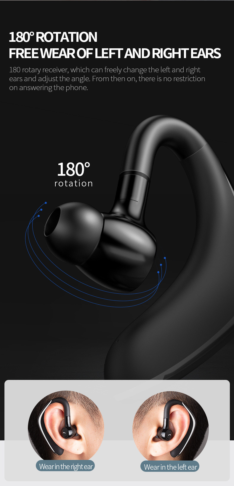 Waterproof IPX4 Bluetooth Headphones Ear Hook 19H Playback Flash Charging