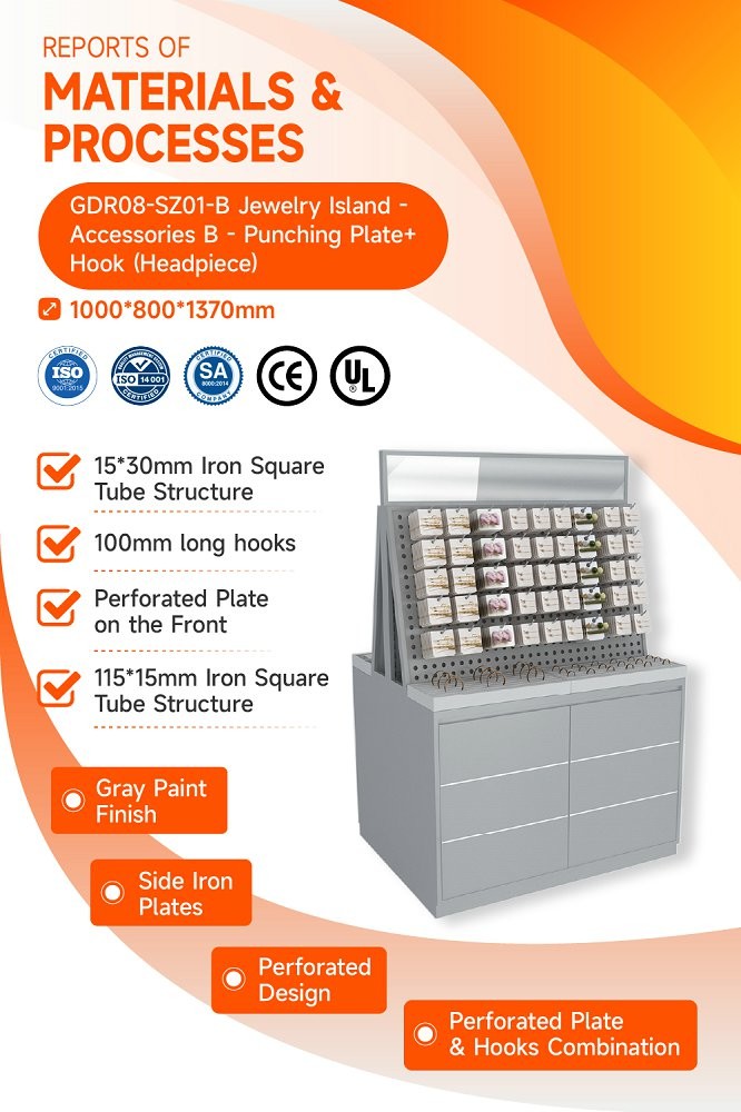 GDR08-SZ01-B Retail Display Shelf with Hooks and Adjustable Height for Mall Booths
