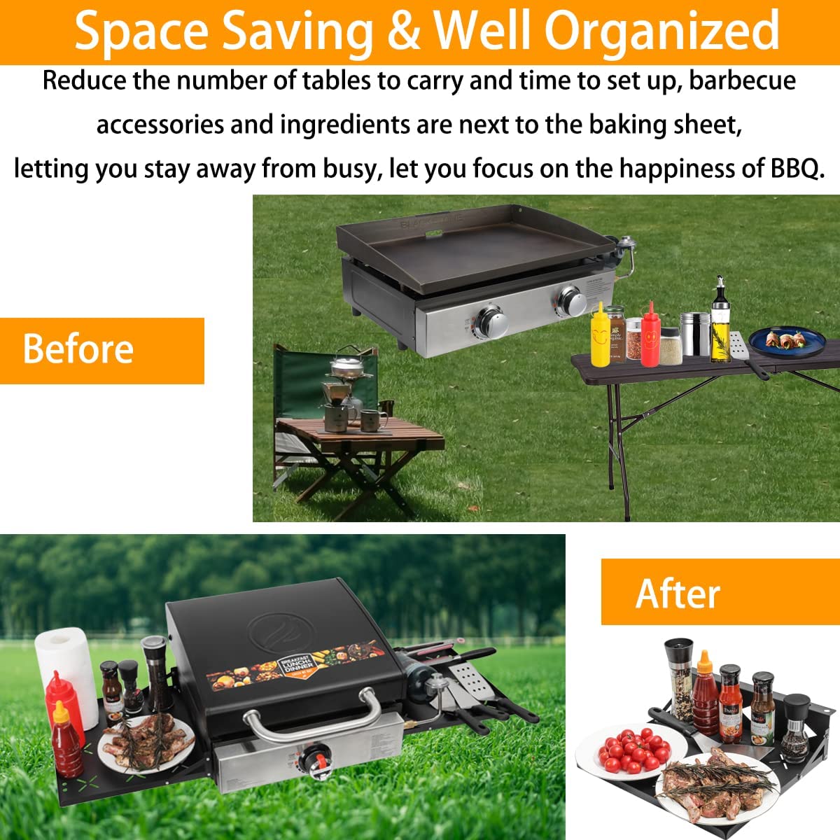 Griddle Side Shelf Tray for Blackstone 17"/ 22"/ 28" Side Grill Caddy Rack Storage Tray with Paper Towel Holder