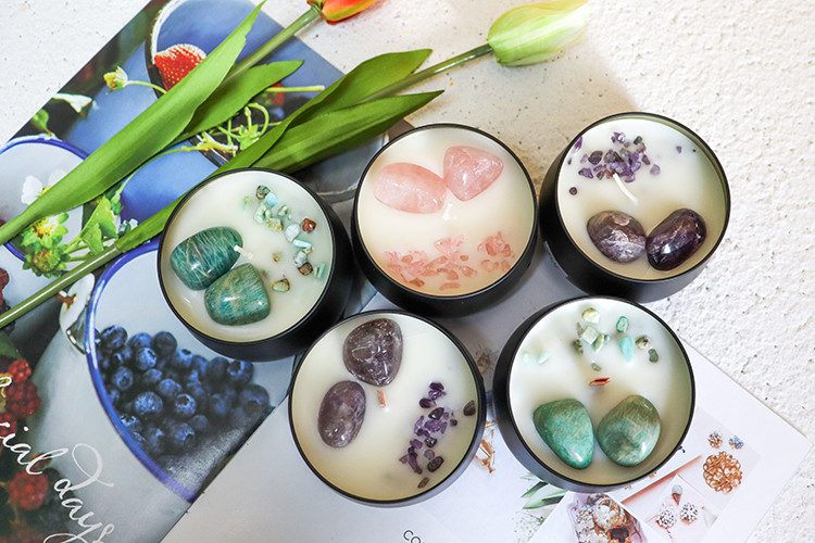 Gift Set 8.2x5.5cm Tin Scented Candles With Crystal Candle Lids