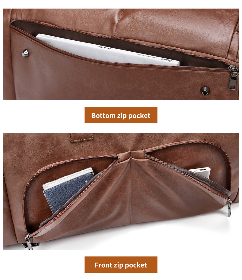 MingLu Waterproof Brown PU Leather Duffle Bag Male Duffle Bag Fashionable