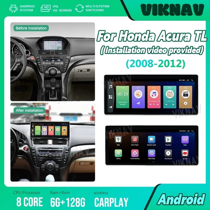 12.3 Inch 8 Core Android Car radio Navigation Multimedia Player For 2008-2012 Acura TL Android Wireless Carplay 4G BT