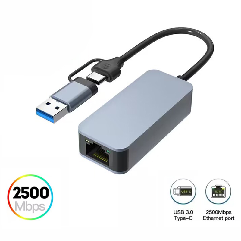 2 In 1 Aluminum USB 3.0 Type C Ethernet Adapter for Fast and Stable Network Connection