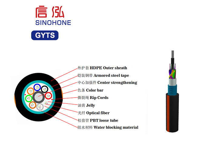 Network Outdoor Armored Cable , Aerial Fiber Optic Cable Hydrolysis Resistant