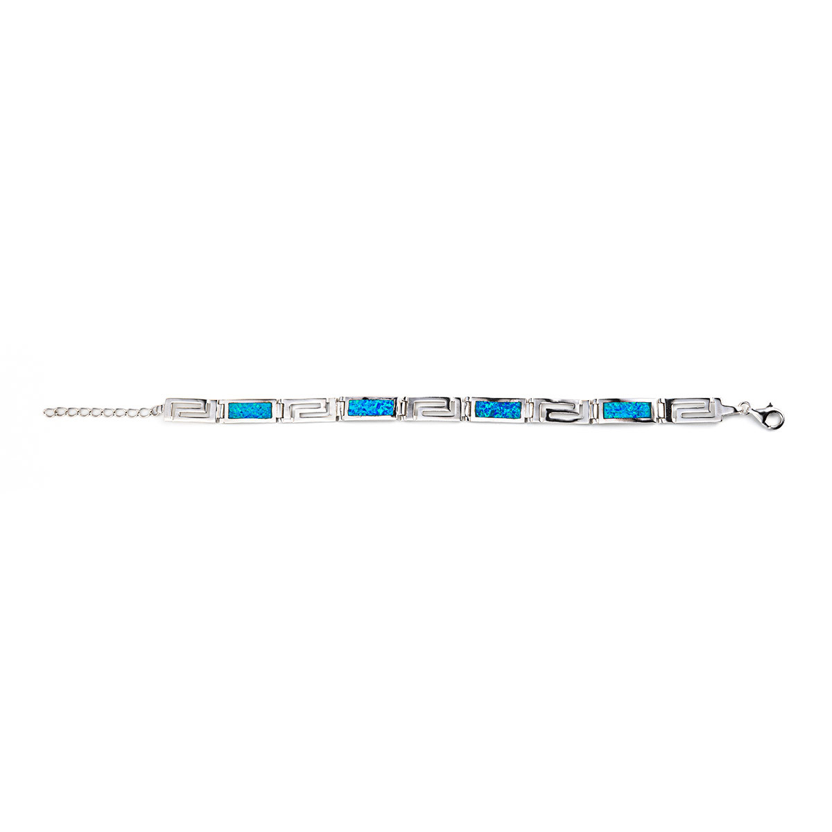 Natural Vintage Fire Rectangular Greek Blue Opal Bracelet With 925 Sterling Silver