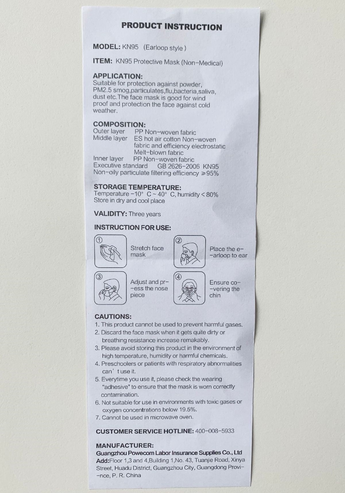 Best Quality Guangzhou Manufacturer Powecom Gb26262006 Kn95 face mask with EUA WHITE LIST