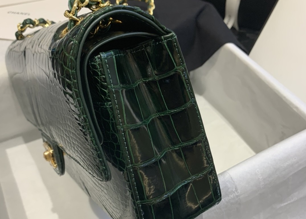 Classic Style Green Croc Crossbody Bag , 25.5cm Crocodile Skin Shoulder Bag