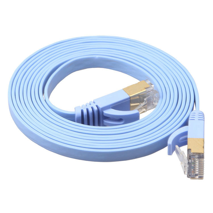 4 Ft Cat6 Flat Ethernet Lan Cables Blue With Gold Shielded Snagless Rj45 Connectors