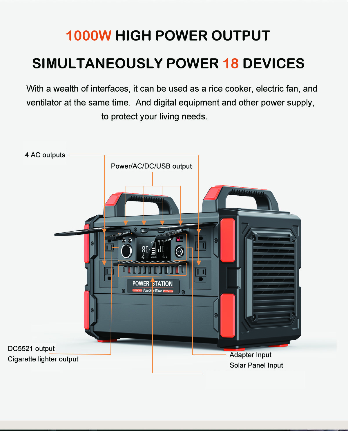Outdoor Portable Solar Generators 1000w Power Station With Type C