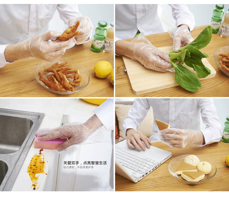 Disposable Transparent Clear Plastic Gloves , oilproof Kitchen Plastic Gloves