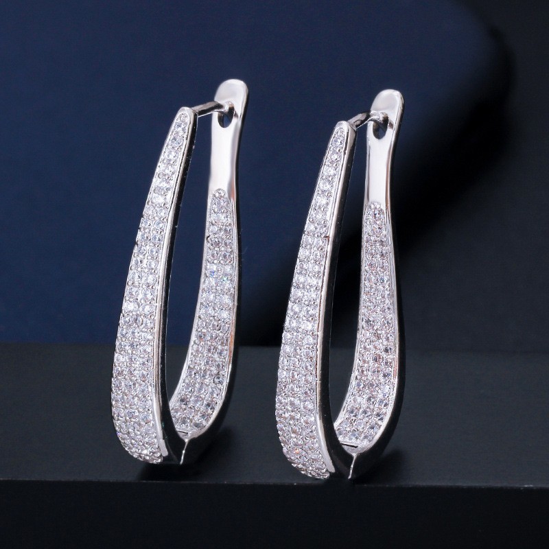 U shape Stud Earrings Women Luxury Shiny CZ Earring Fashion Contracted Wedding Accessories High Quality Earrings Jewelr