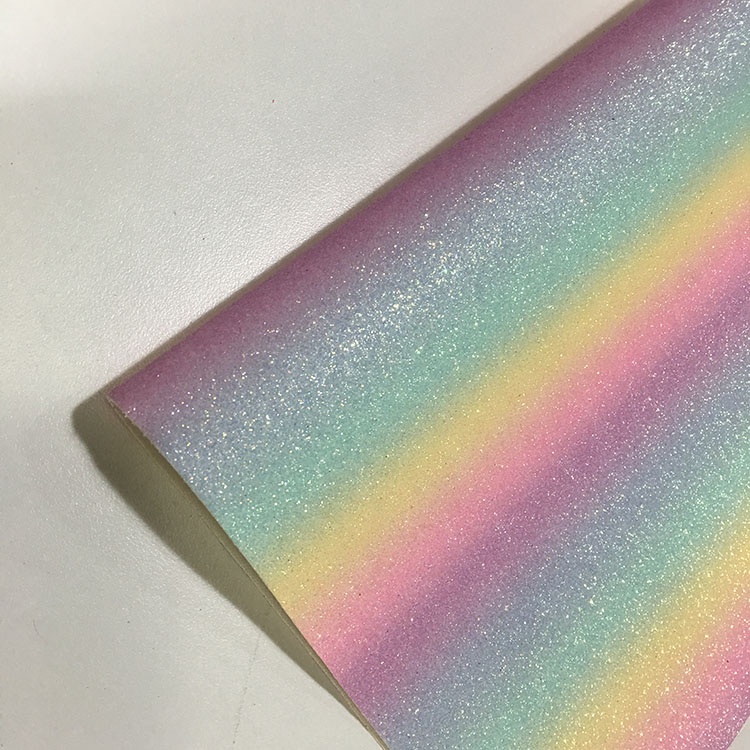 Rainbow Printed Faux Leather Fabric Colorful Artifical Type Woven Backing