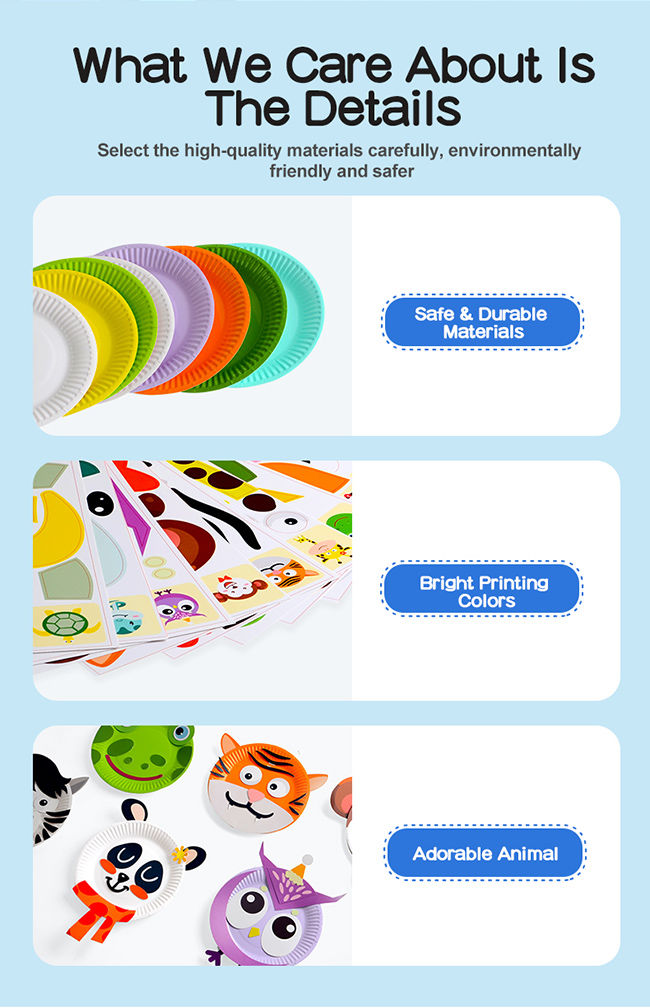 Artibetter Paper Plate Craft Kit Animal 10Pcs DIY Preschool Learning Toys 4