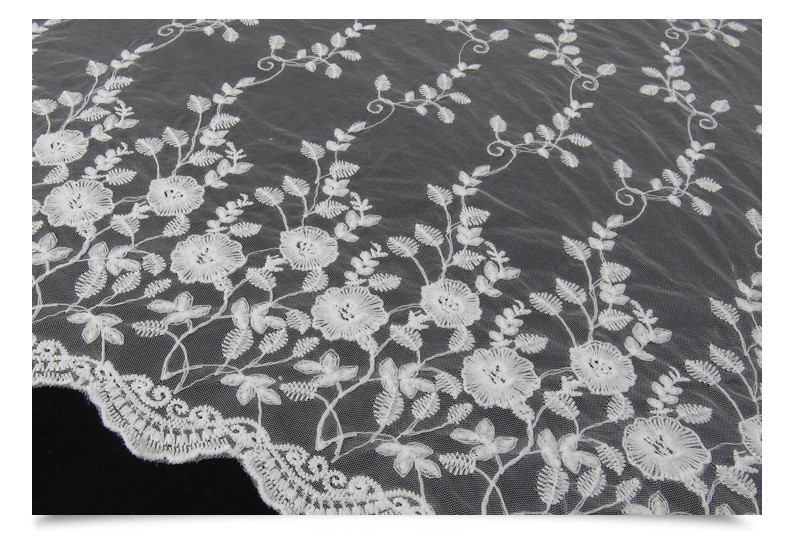 Ivory Mesh Based Embroidery Lace Fabric for Wedding Bridal Dress