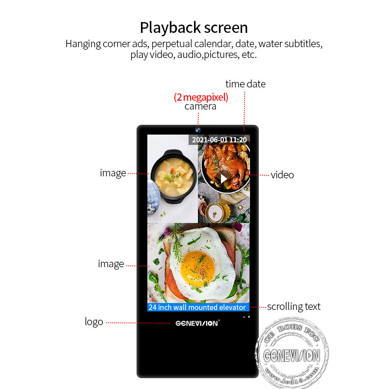 23.6 Inch Elevator Wall Mounted Advertising Display RK3328 SOC