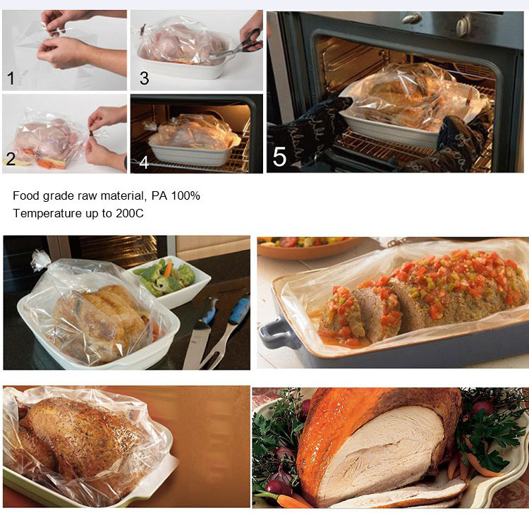 Heat Seal Baking Plastic Bags For Oven Cooking 12Microns 25x55cm