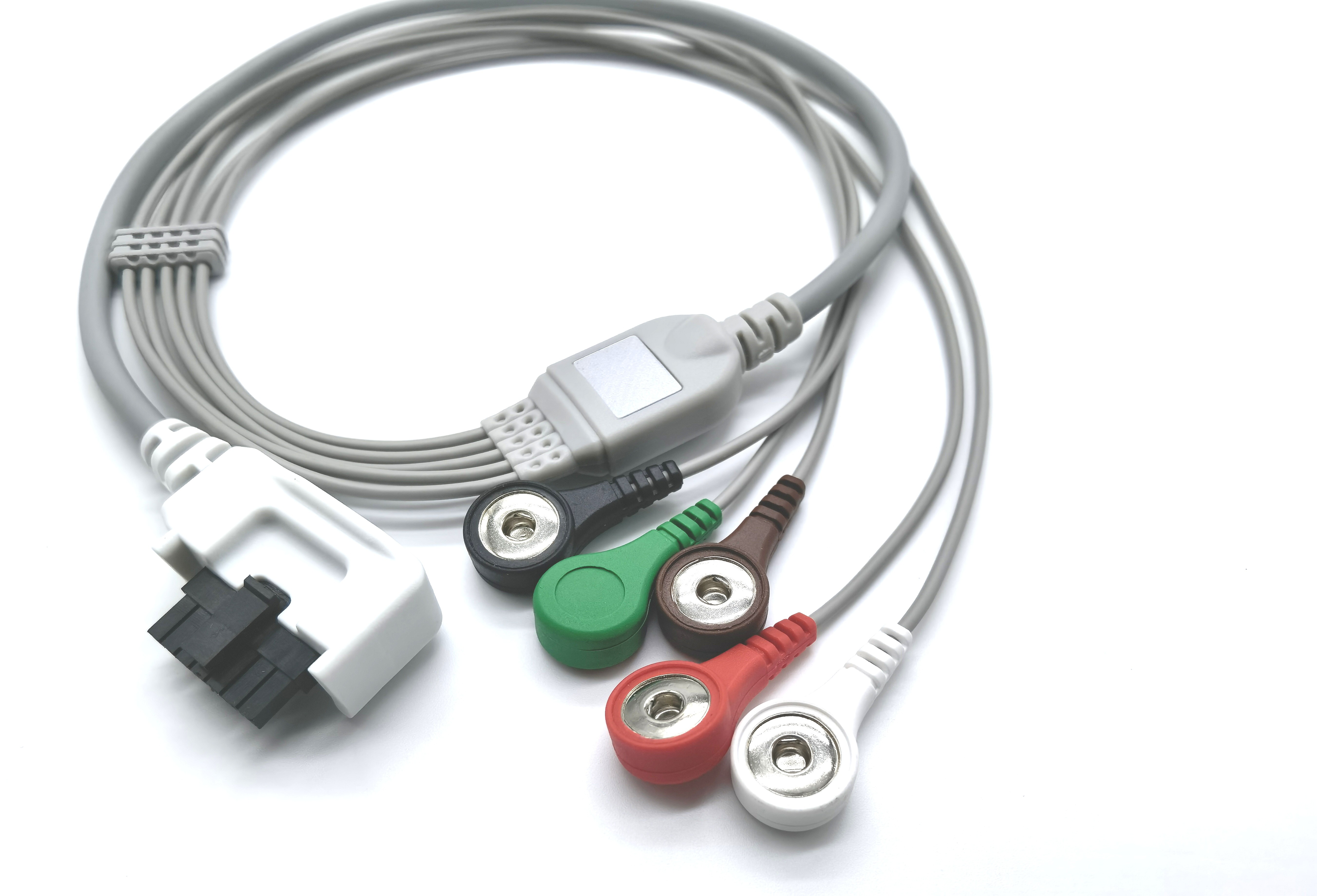 Compatible Northeast ECG Holter 3 Leads 5 Leads cable 1metre AHA IEC With Snap Clip for Patient Monitor