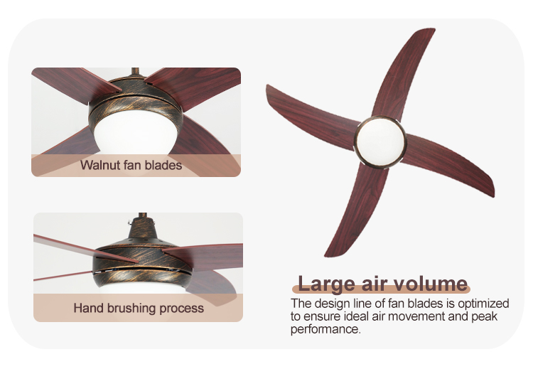 48 Inch Luxury Electrical Ceiling Fan with LED Light Source and Modern Design Style