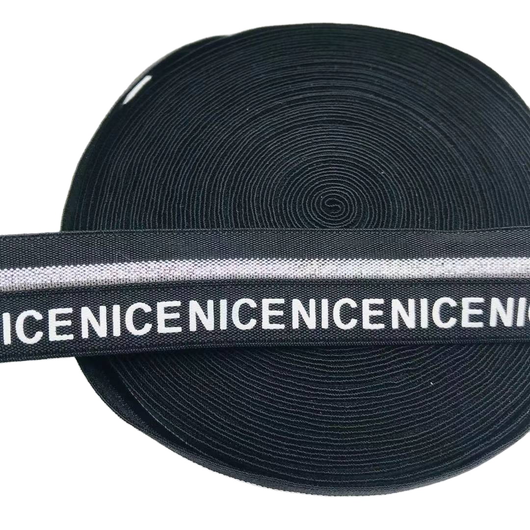 10 mm black shiny printed elastic trimming waist bands tape ribbon for bra