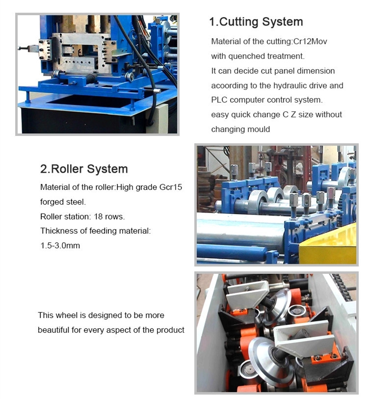 C Z Section Purline Cold Roll Forming CZ Interchangeable Metal Steel Purline Machine