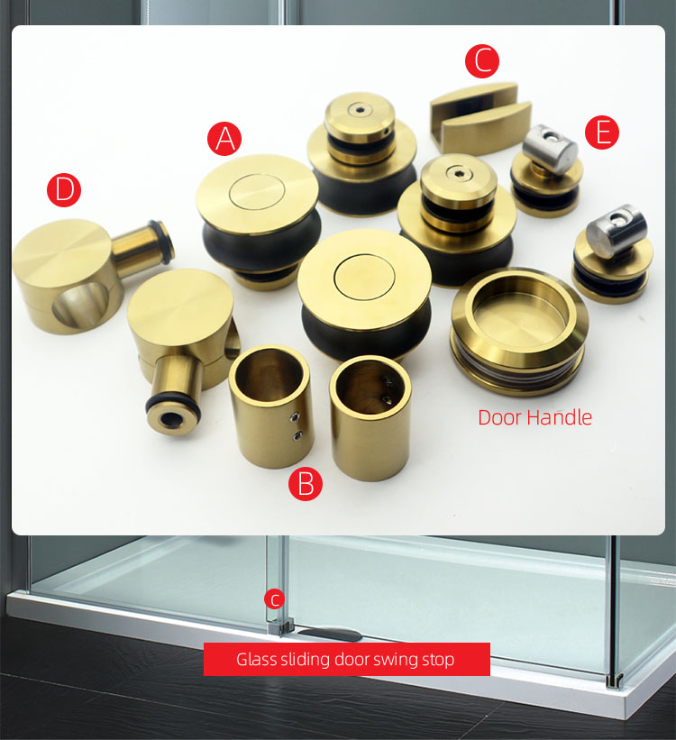 Enhance Your Bathroom with Gold Color Frameless Sliding Shower Door Hardware Fittings