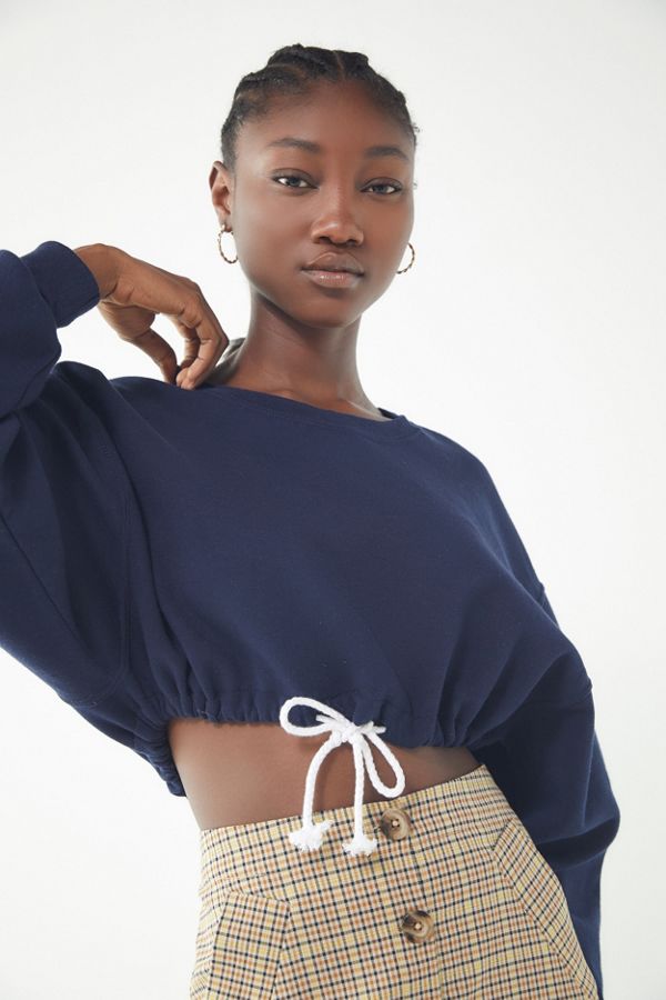 Fall Drawstring Hem Cropped Sweatshirt