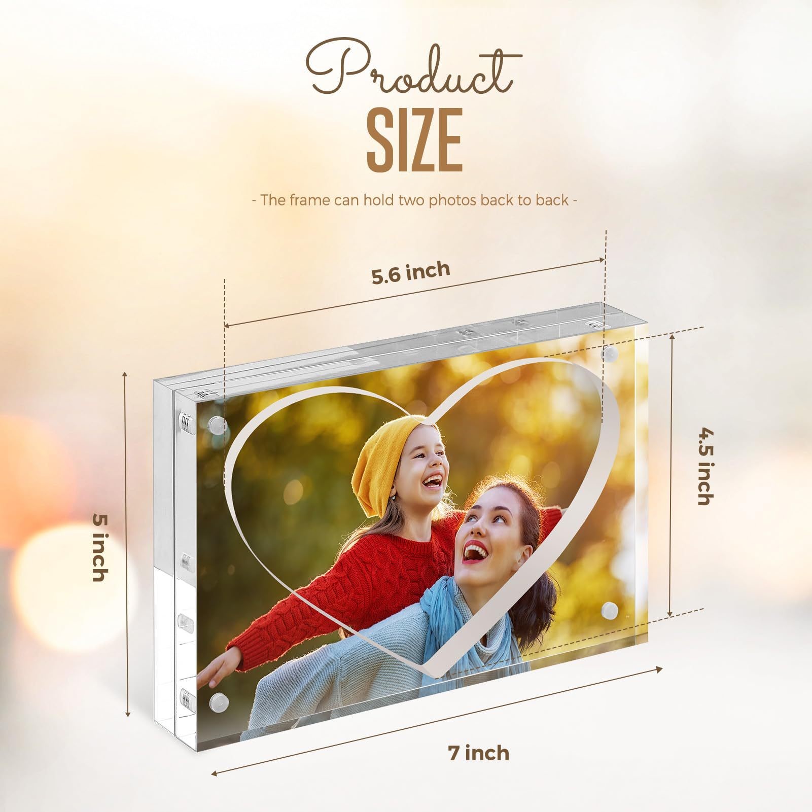 5 X 7 Clear Heart Shape Acrylic Magnetic Photo Frame Lucite Double Side Picture Frame