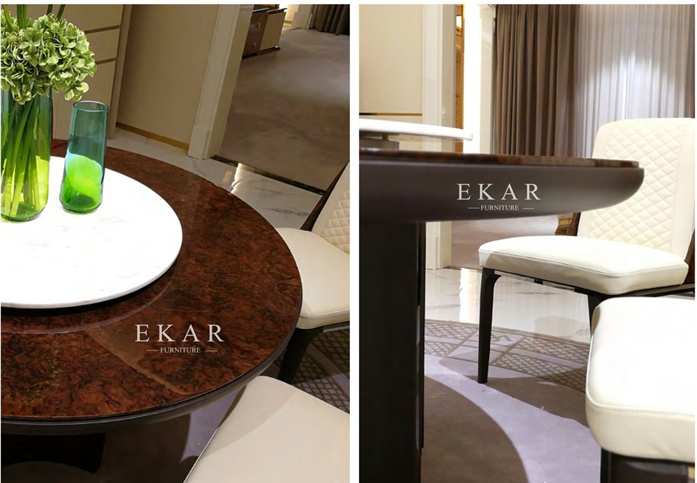 Black Contemporary Round Dining Table With Marble Turntable W006D1R