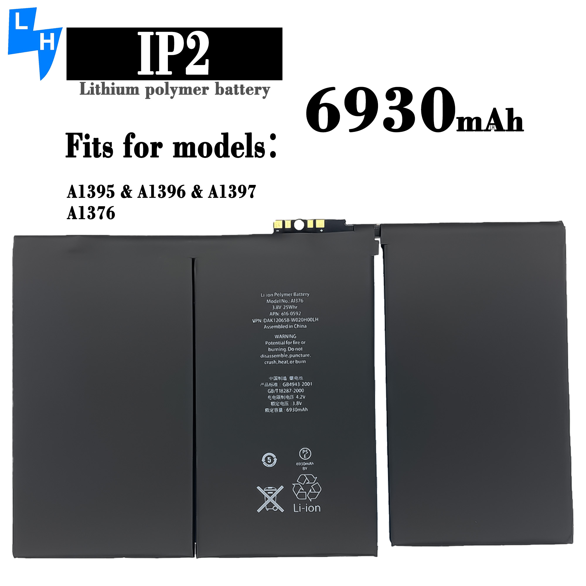 iPhone Li-polymer Tablet Battery for iPad 2 A1395 A1396 A1397 A1376 Rechargeable Batteries