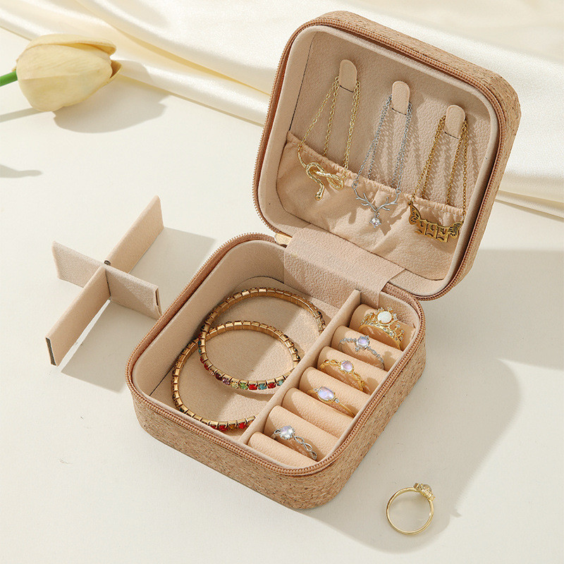 ORIGINAL PREMIUM CORK JEWELRY BOX PORTABLE TRAVEL EARRINGS RING NECKLACE STORAGE BOX