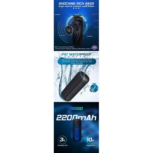 Hands Free Calling Function LED Bluetooth Speaker With 2200mAh Battery Capacity