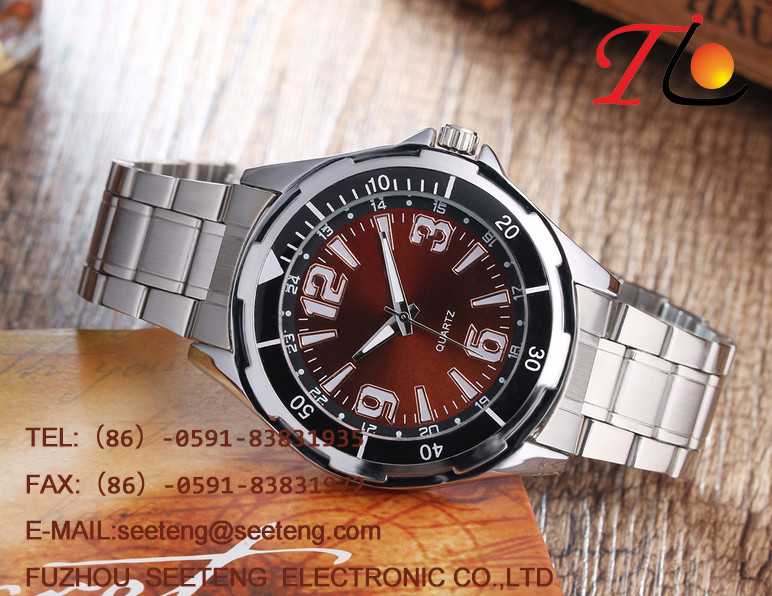 Square alloy case simple clean dial PU leather band wrist watch for young men