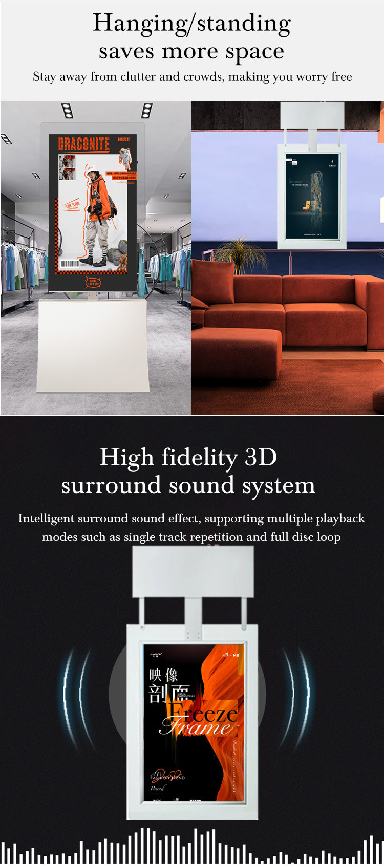 Double Sided Indoor LCD Digital Signage Retail Shop Digital Signage 55 Inch 65 Inch