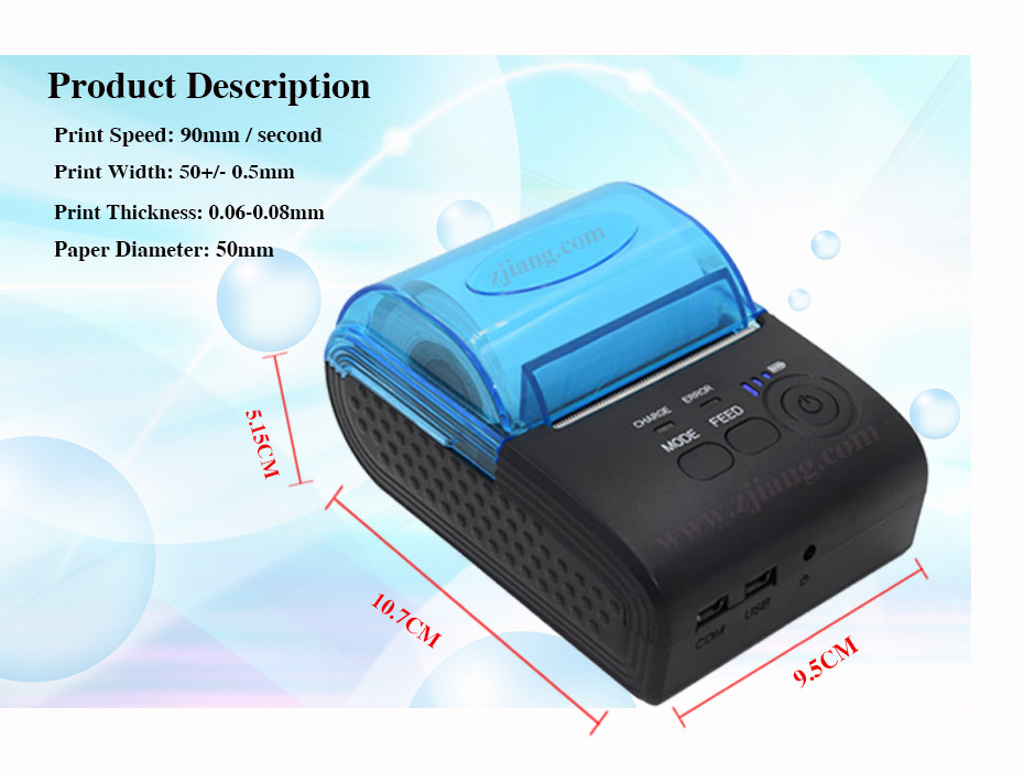 Portable USB Bluetooth Terminal Printer 2 Inch Bluetooth Thermal Printer 58mm