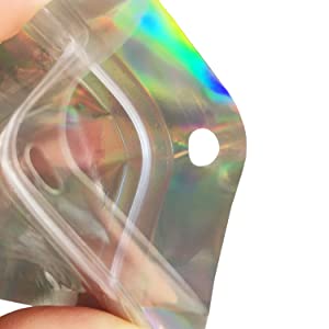 clear front holographic Zip lockk bags glitter mylar bags with design foil pouches for small business